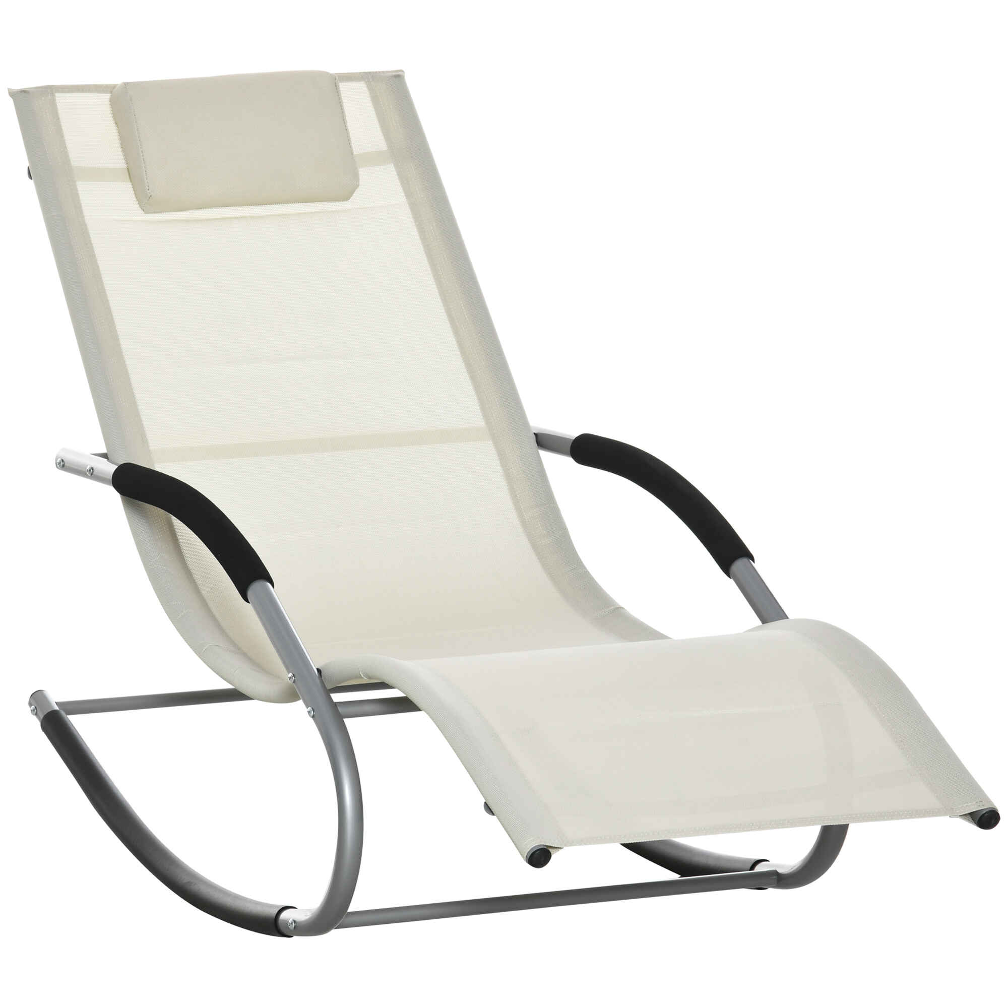 Mecedora de Jardín Tumbona Mecedora con Reposacabezas Reposabrazos y Marco Metálico Carga 120 kg para Playa Patio Terraza 63x144x84 cm Beige