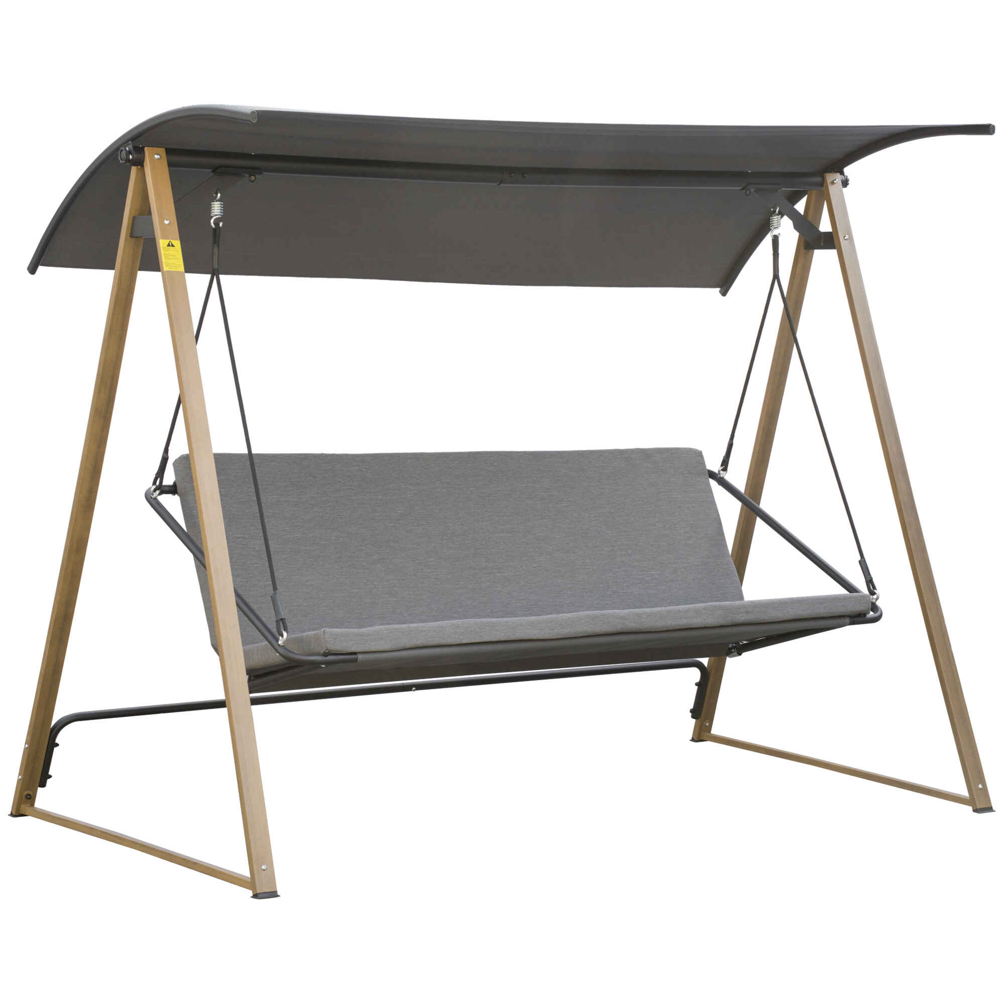 Columpio Balancín de Jardín de 3 Plazas con Techo Ajustable Asiento Acolchado y Marco de Acero para Patio Terraza Exterior Carga 280 kg 224x133x173 cm Gris