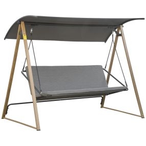 Columpio Balancín de Jardín de 3 Plazas con Techo Ajustable Asiento Acolchado y Marco de Acero para Patio Terraza Exterior Carga 280 kg 224x133x173 cm Gris