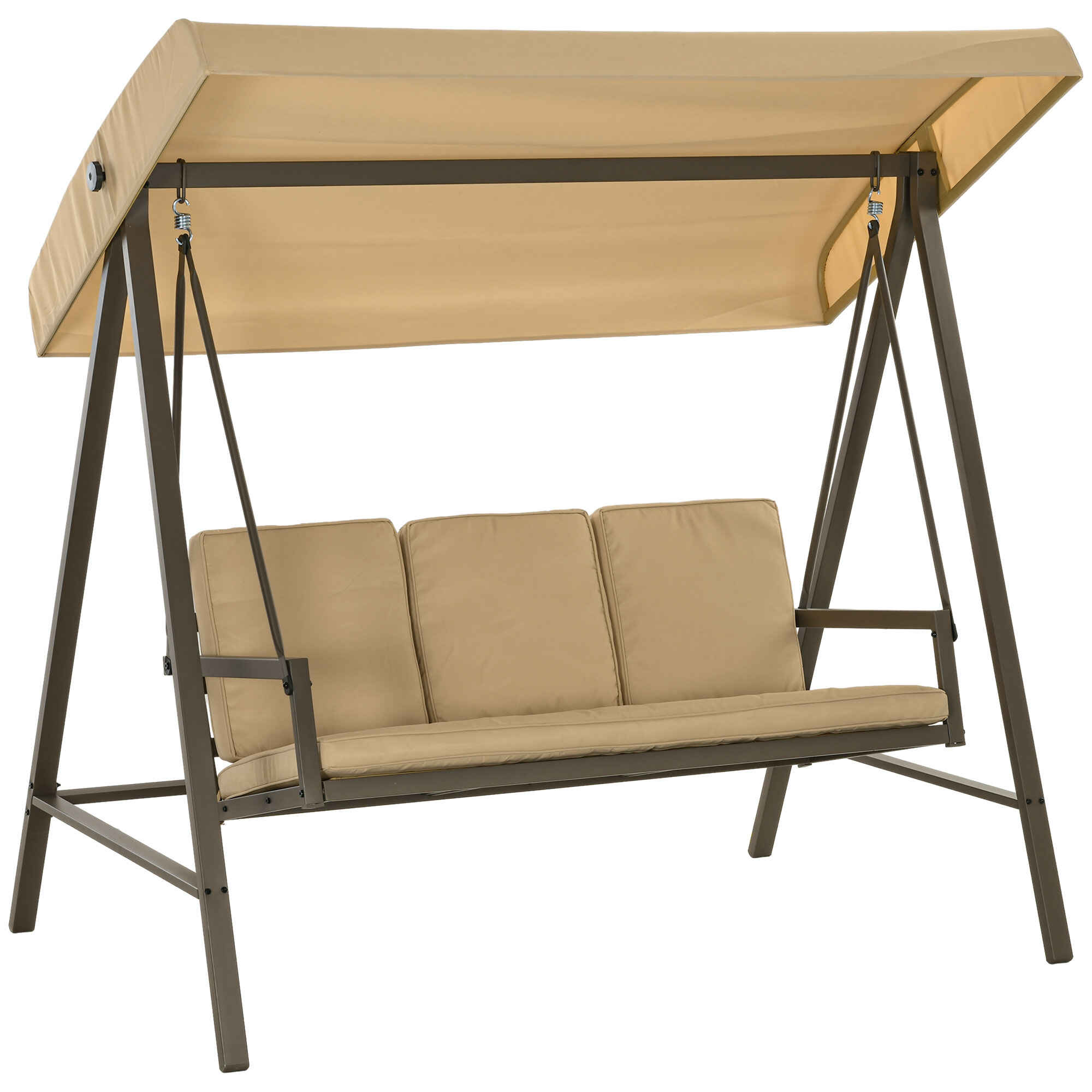 Columpio de Jardín de 3 Plazas Balancín Exterior Jardín con Toldo Ajustable Cojines Extraíbles y Estructura de Acero 200x125x175 cm Beige