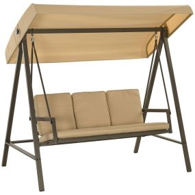 Columpio de Jardín de 3 Plazas Balancín Exterior Jardín con Toldo Ajustable Cojines Extraíbles y Estructura de Acero 200x125x175 cm Beige
