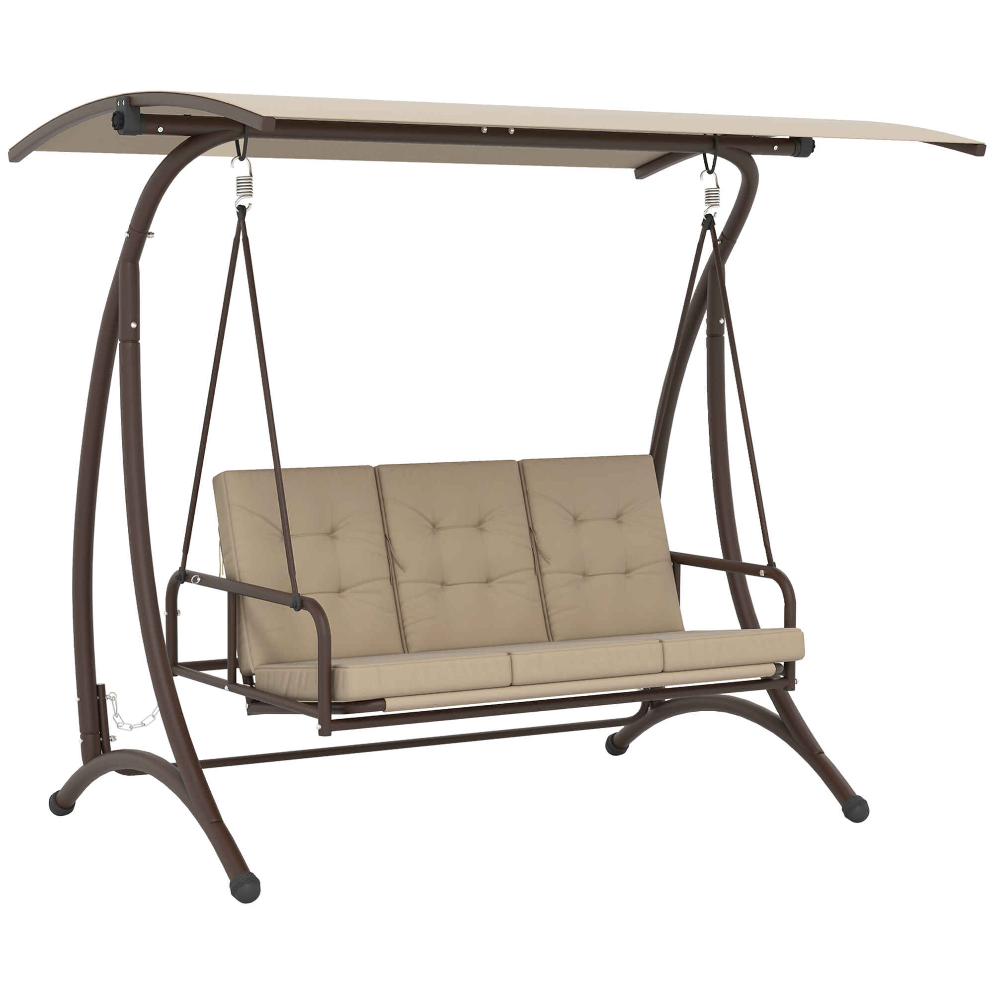 Columpio de Jardín Exterior de 3 Plazas Balancín de Jardín Exterior Convertible en Cama con Toldo Ajustable Protección UPF30+ y Cojines Carga 330 kg 200x120x175 cm Caqui