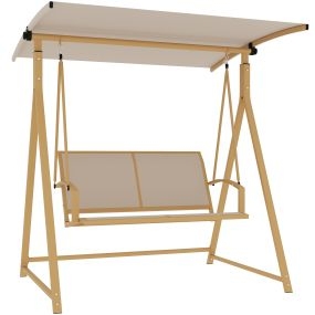Columpio de Jardín Exterior de 2 Plazas Balancín de Jardín Exterior con Toldo Ajustable 90° Protección UV 30+ y Estructura Triangular de Metal Carga 220 kg 160x112x162 cm Caqui