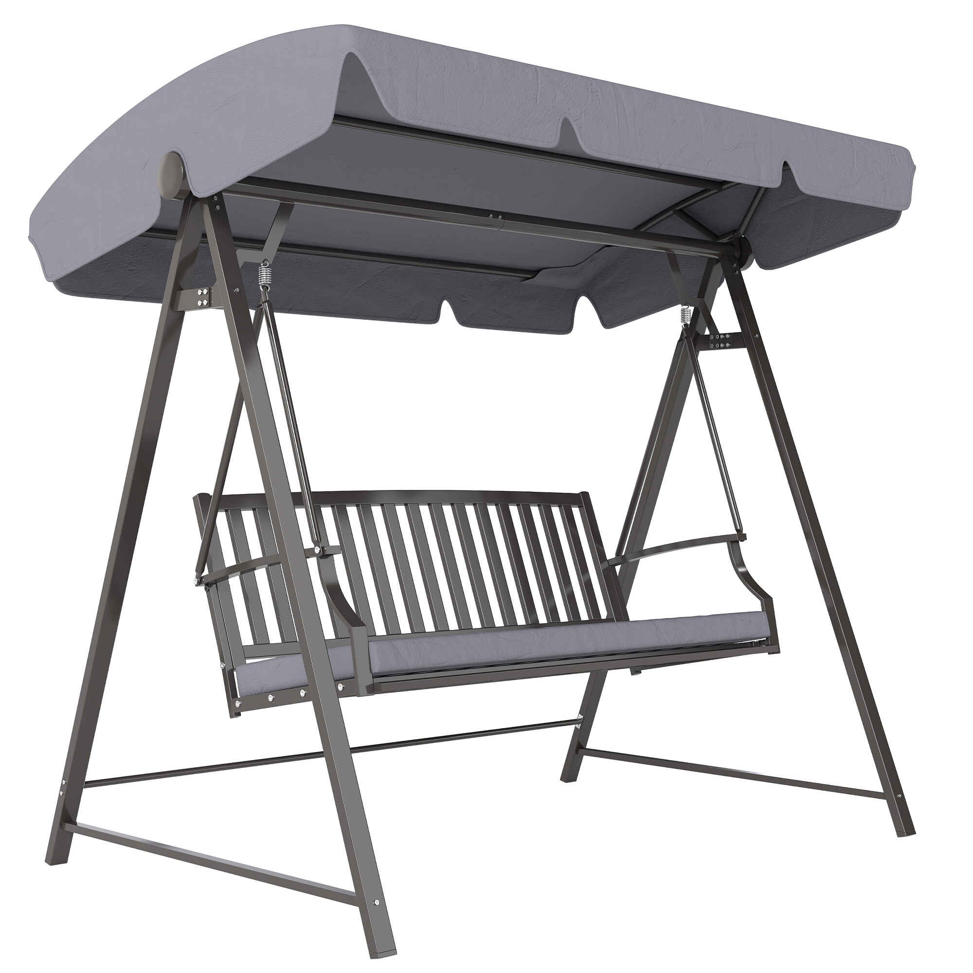 Columpio de Jardín Exterior de 3 Plazas Balancín de Jardín Exterior con Toldo Ajustable Cojín y Estructura de Acero Carga 360 kg 205x133x181 cm Gris