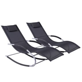 Conjunto de 2 Mecedoras de Exterior Tumbonas Mecedoras con Reposacabezas Reposabrazos y Marco Metálico Carga 120 kg para Playa Patio Terraza 63x144x84 cm Negro