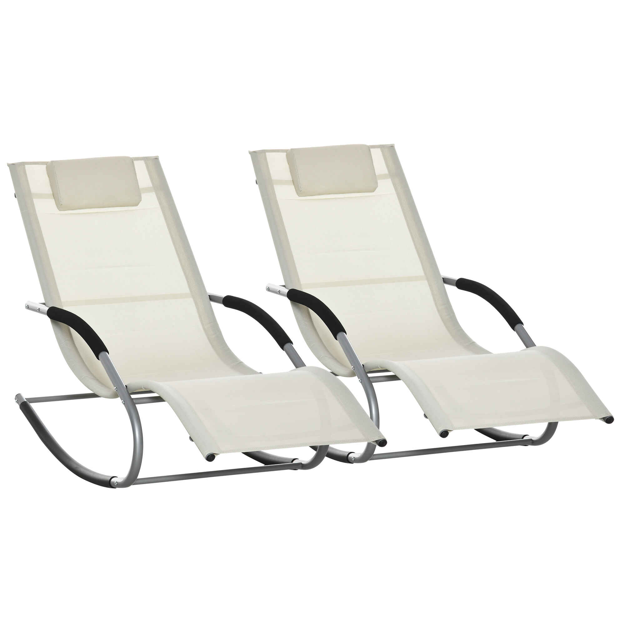 Conjunto de 2 Mecedoras para Jardín Tumbonas Mecedoras con Reposacabezas Reposabrazos Carga 120 kg para Playa Patio Terraza 63x144x84 cm Beige