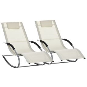Conjunto de 2 Mecedoras para Jardín Tumbonas Mecedoras con Reposacabezas Reposabrazos Carga 120 kg para Playa Patio Terraza 63x144x84 cm Beige