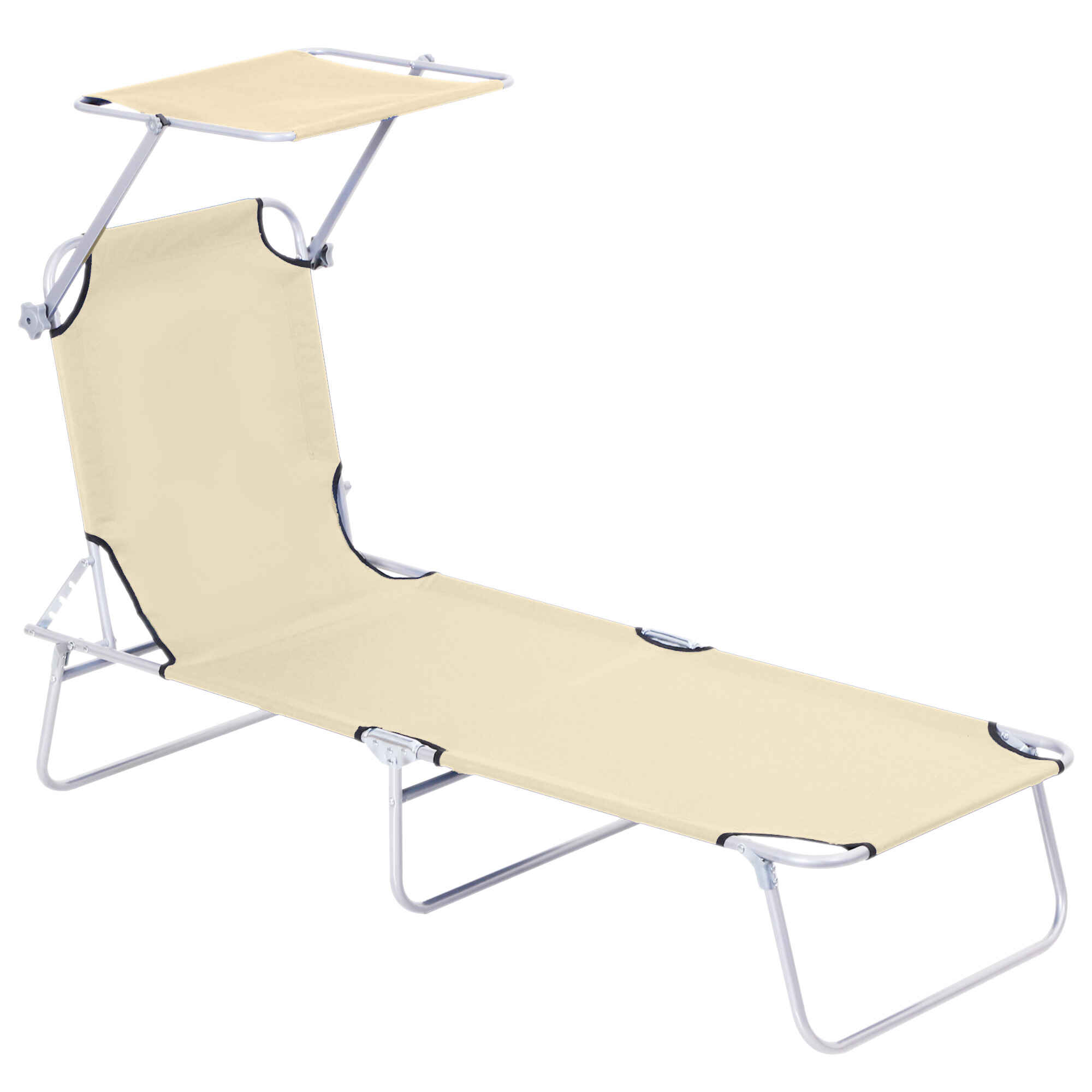 Tumbona Plegable Tumbona de Jardín Exterior Reclinable con Toldo Desmontable con Ángulo Regulable Respaldo Ajustable en 4 Niveles para Terraza Piscina Patio 187x58x36 cm Beige