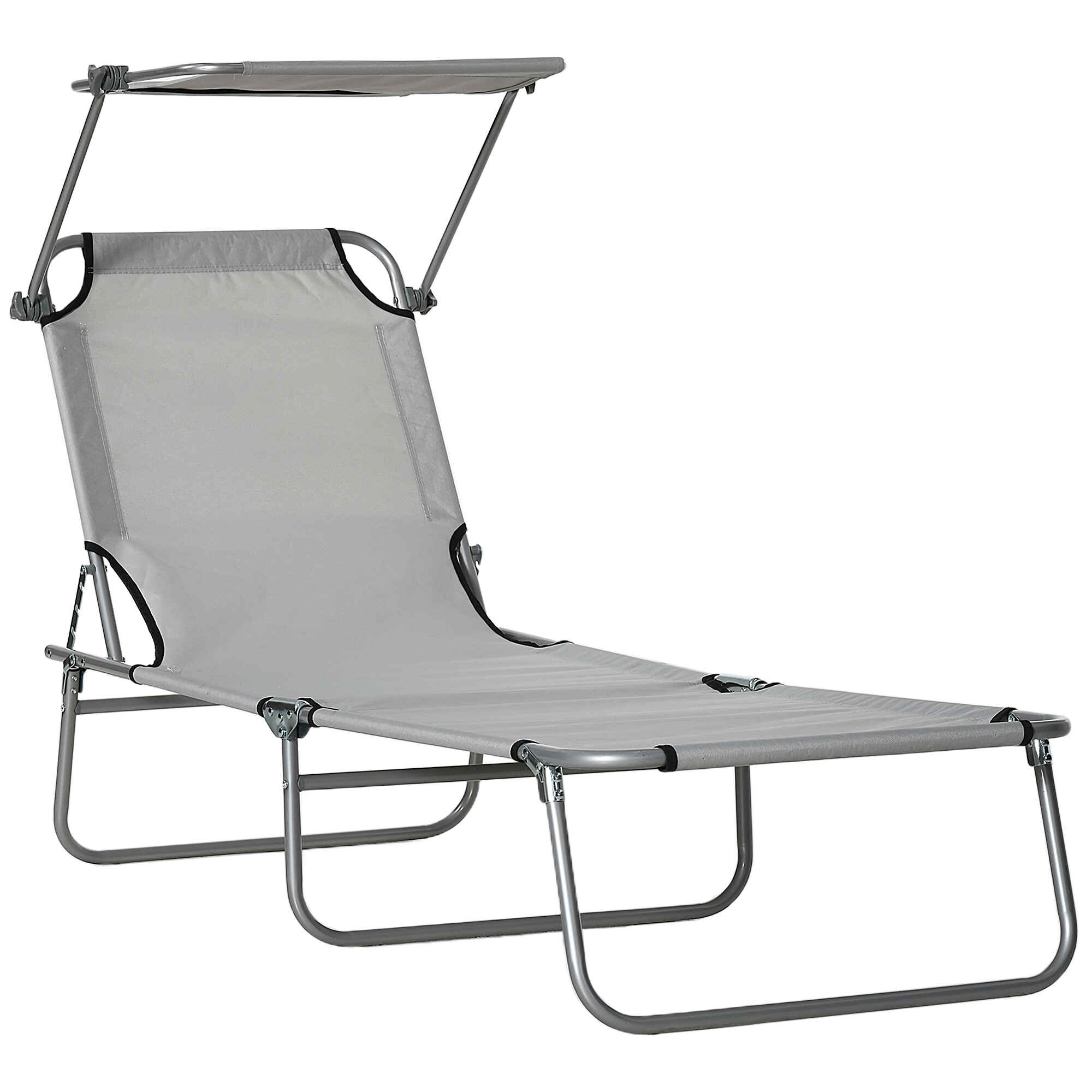 Tumbona Plegable Tumbona de Jardín Exterior Reclinable con Toldo Desmontable con Ángulo Regulable Respaldo Ajustable en 4 Niveles para Terraza Piscina Patio 187x58x36 cm Gris Claro