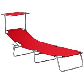 Tumbona Plegable Tumbona de Jardín Exterior Reclinable con Toldo Desmontable con Ángulo Regulable Respaldo Ajustable en 4 Niveles para Terraza Piscina Patio 187x58x36 cm Rojo
