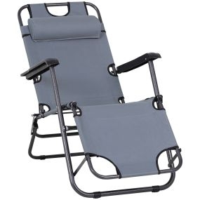 Tumbona Reclinable y Plegable Tumbona de Jardín con Respaldo Ajustable en 2 Niveles Reposacabezas y Bolsillo Silla Tumbona para Terraza Carga 136 kg 118x60x80 cm Gris