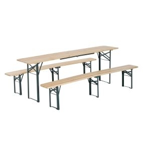 Conjunto de muebles de jardín para 4-6 personas Juego de Mesa 218x46x75 cm y 2 Bancos Plegables 218x24,5x43 cm para Exterior Camping Acampada al aire Madera y Verde
