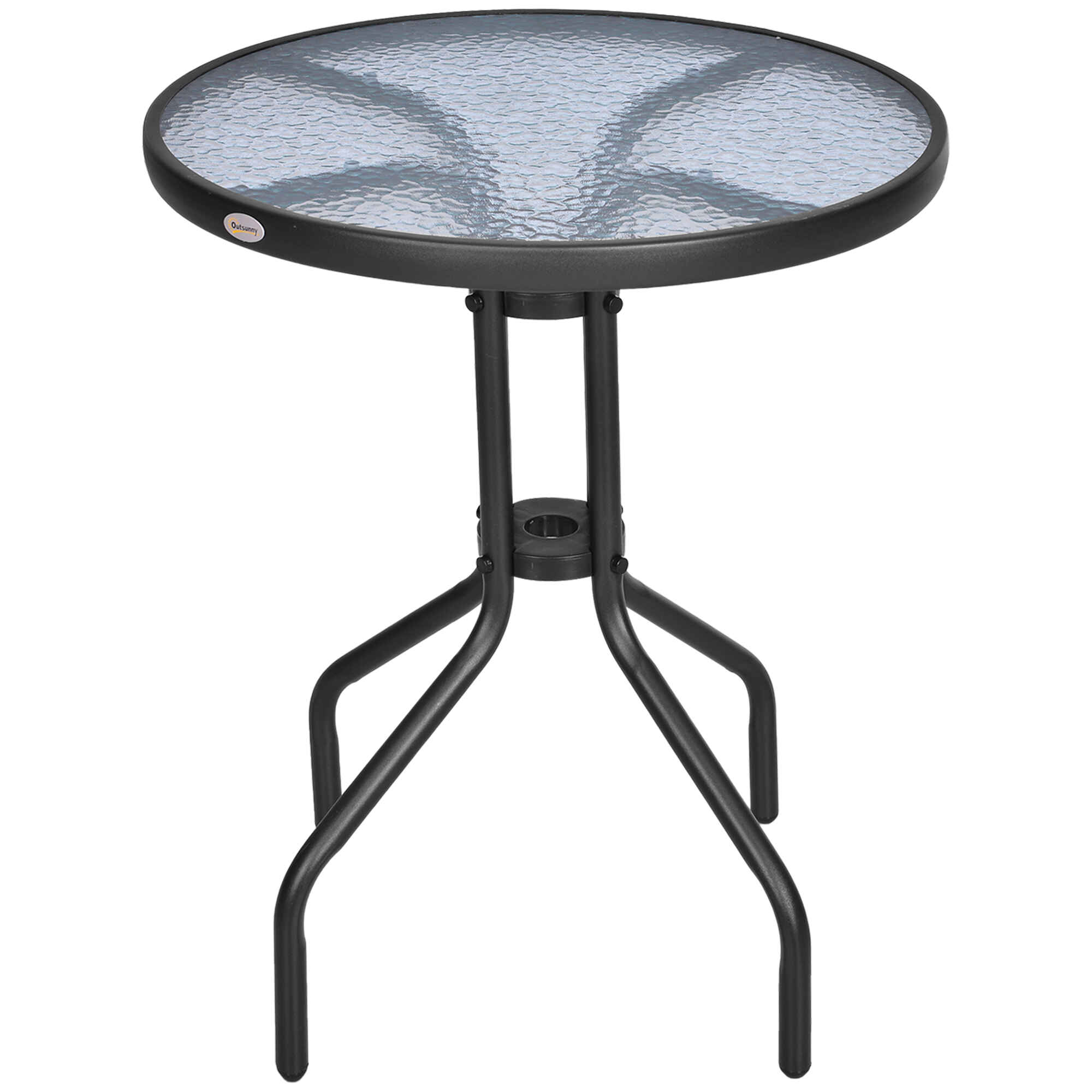 Mesa de Jardín Redonda con Encimera de Vidrio Templado Decorativa y Marco de Metal para Patio Terraza Balcón Comedor Ø60x70 cm Negro