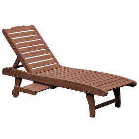 Tumbona de Madera Exterior Silla Reclinable de Jardín con 2 Ruedas Respaldo Ajustable en 3 Niveles y 1 Bandeja Carga 130 kg para Terraza Patio Natural