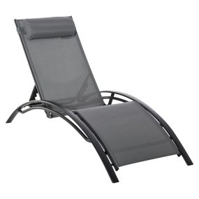 Tumbona Reclinable de Aluminio con Respaldo Ajustable en 5 Posiciones y Reposacabezas Extraíble Acolchado Texteline para Jardín Terraza Balcón 171x64x82 cm Gris