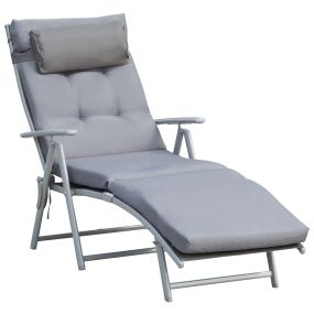 Tumbona Plegable Tumbona de Jardín con Respaldo Ajustable en 7 Posiciones con Cojín Cuerpo Entero y Cabeza para Terraza Piscina Carga Máx. 165 kg 137x63,5x100,5 cm Gris