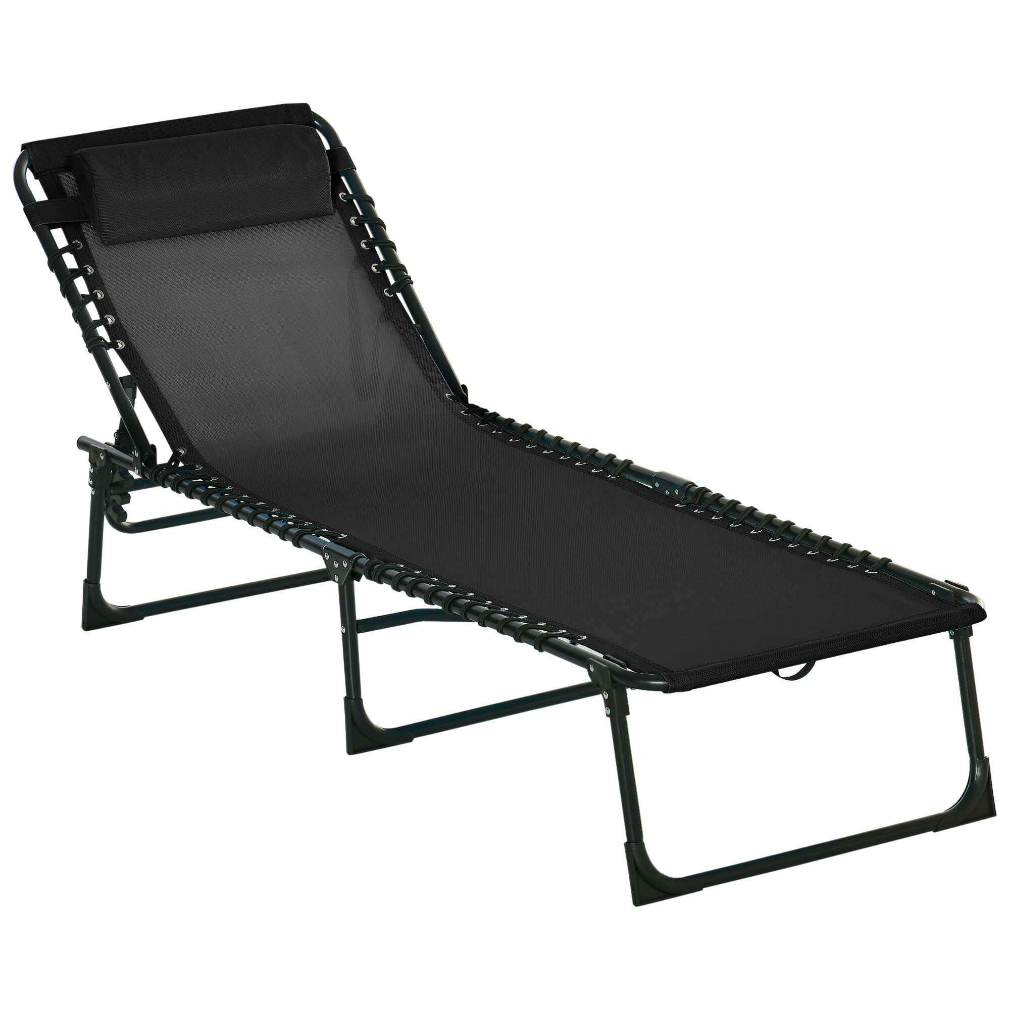 Tumbona Plegable y Ajustable de 4 Posiciones Silla Reclinable de Jardín con Sistema de Cordones para Exterior Marco Acero 197x58x30 cm Negro