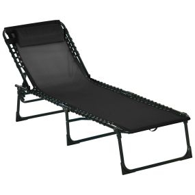 Tumbona Plegable y Ajustable de 4 Posiciones Silla Reclinable de Jardín con Sistema de Cordones para Exterior Marco Acero 197x58x30 cm Negro