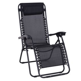 Tumbona Plegable de Jardín Silla Gravedad Cero Sillón de Playa Relajante Texteline Marco Acero Carga 120kg 90x65x110 cm Negro