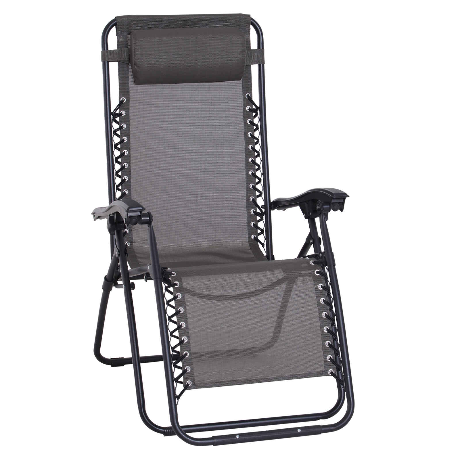 Tumbona Plegable de Jardín Silla Gravedad Cero Sillón de Playa Relajante Texteline Marco Acero Carga 120kg 90x65x110 cm Gris