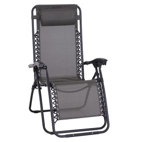 Tumbona Plegable de Jardín Silla Gravedad Cero Sillón de Playa Relajante Texteline Marco Acero Carga 120kg 90x65x110 cm Gris
