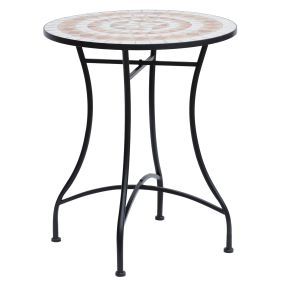 Mesa de Jardín Mesa Mosaico Cerámica y Redonda Mesita de Café para Terraza Balcón Φ60x71cm