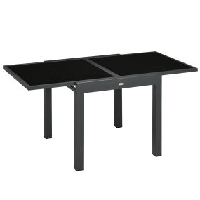 Mesa de Jardín Extensible de Aluminio Mesa de Comedor Rectangular con Encimera de Vidrio Templado para 4-6 Personas Carga 50 kg para Terraza 80-160x80x75 cm Negro