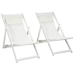 Conjunto de 2 Tumbonas Plegables de Aluminio Tumbonas de Jardín con Respaldo Regulable en 5 Posiciones y Reposacabezas para Terraza Patio Exterior 58x96,5x91,5 cm Blanco