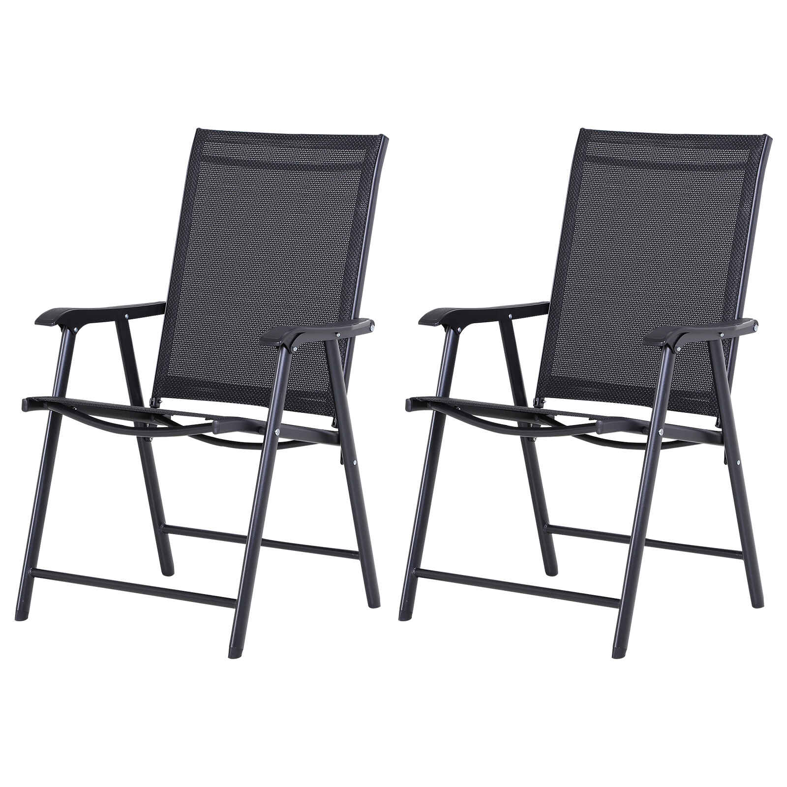 Conjunto de 2 Sillas Plegables para Exterior Con Reposabrazos Sillas para Balcones Jardín Terraza Metal Texteline Carga 110 kg 58x64x94 cm Negro