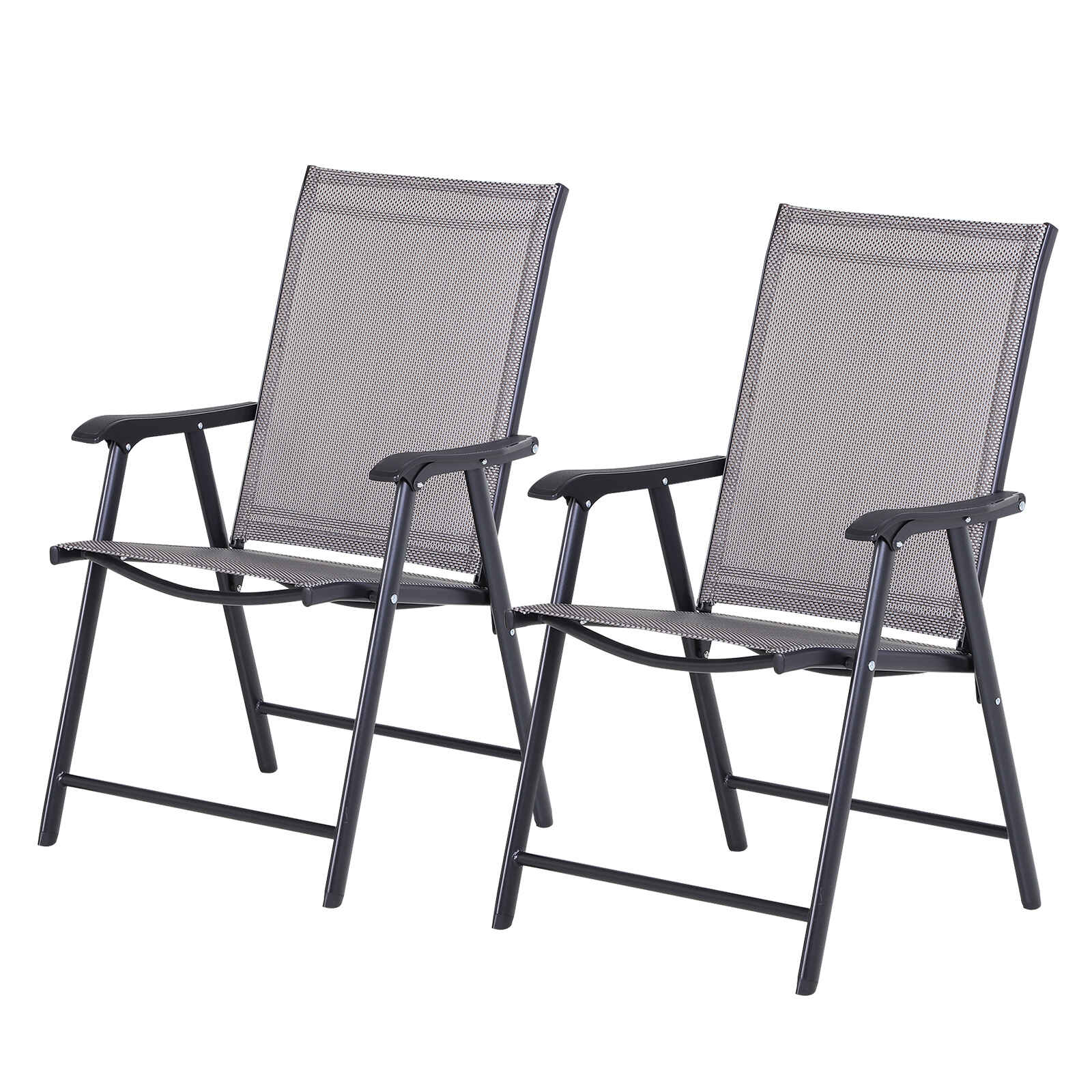 Conjunto de 2 Sillas Plegables para Exterior Con Reposabrazos Sillas para Balcones Jardín Terraza Metal Texteline Carga 110kg 58x64x94 cm Gris