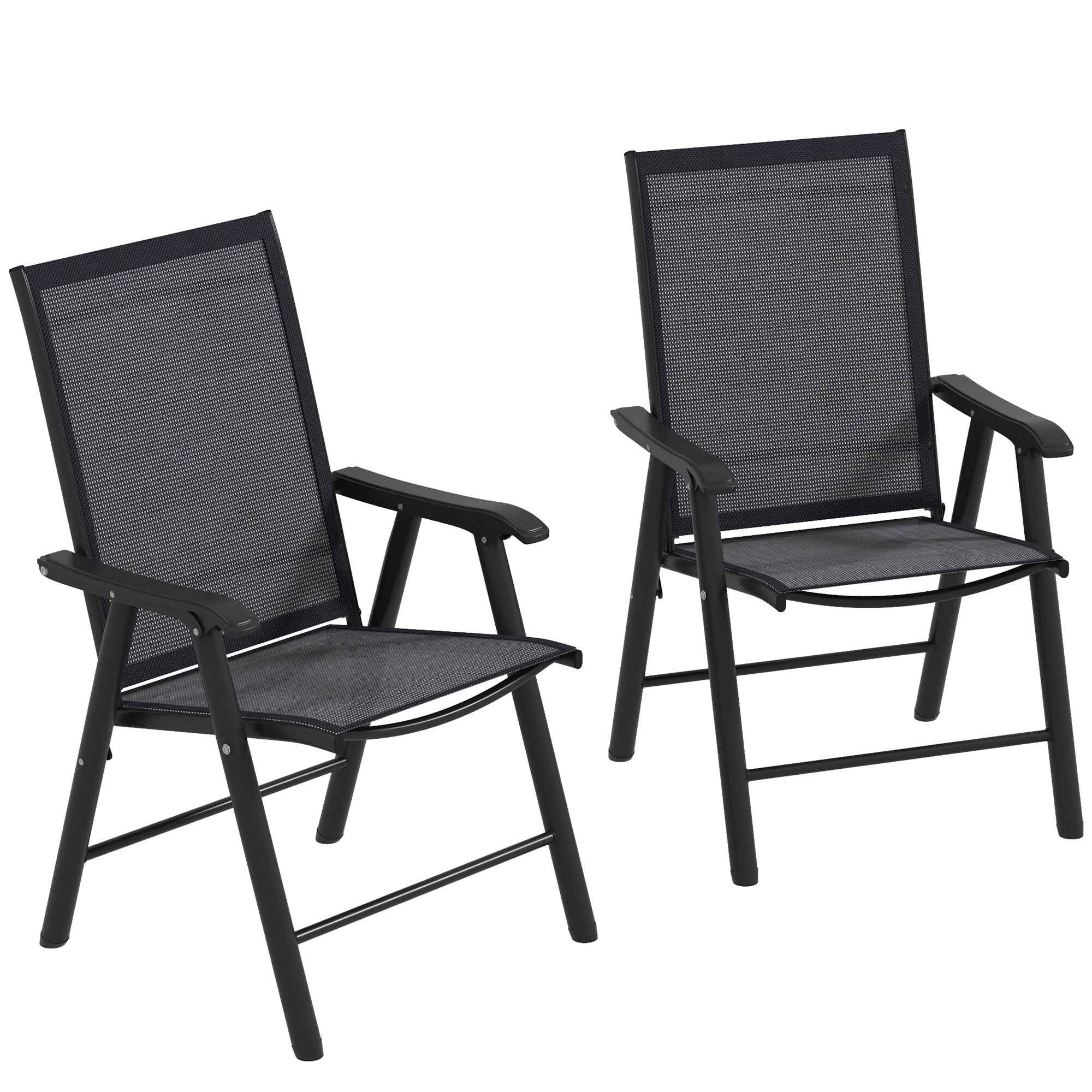 Juego de 2 Sillas de Camping Plegables Sillas Plegables de Jardín Exterior Acolchadas en Malla con Marco de Acero y Reposabrazos Carga 110 kg para Terraza Playa 58x64x94 cm Gris Oscuro