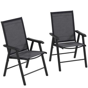 Juego de 2 Sillas de Camping Plegables Sillas Plegables de Jardín Exterior Acolchadas en Malla con Marco de Acero y Reposabrazos Carga 110 kg para Terraza Playa 58x64x94 cm Gris Oscuro