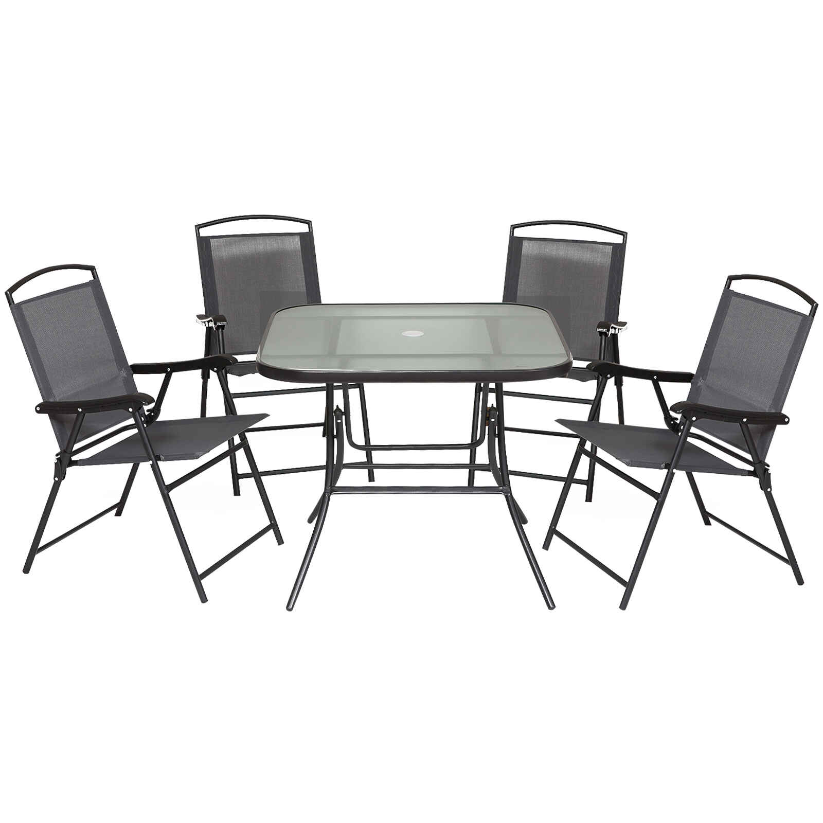 Outdoor Juego de Comedor de Jardín de 5 Piezas Sillas y Mesas Plegables Muebles Exteriores para Terraza con Orificio para Sombrillas