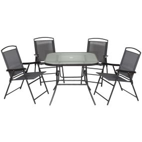 Outdoor Juego de Comedor de Jardín de 5 Piezas Sillas y Mesas Plegables Muebles Exteriores para Terraza con Orificio para Sombrillas