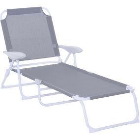 Tumbona Reclinable y Plegable de Jardín con Respaldo Ajustable en 4 Posiciones Marco de Metal Texteline Transpirable 186x66x80 cm Gris