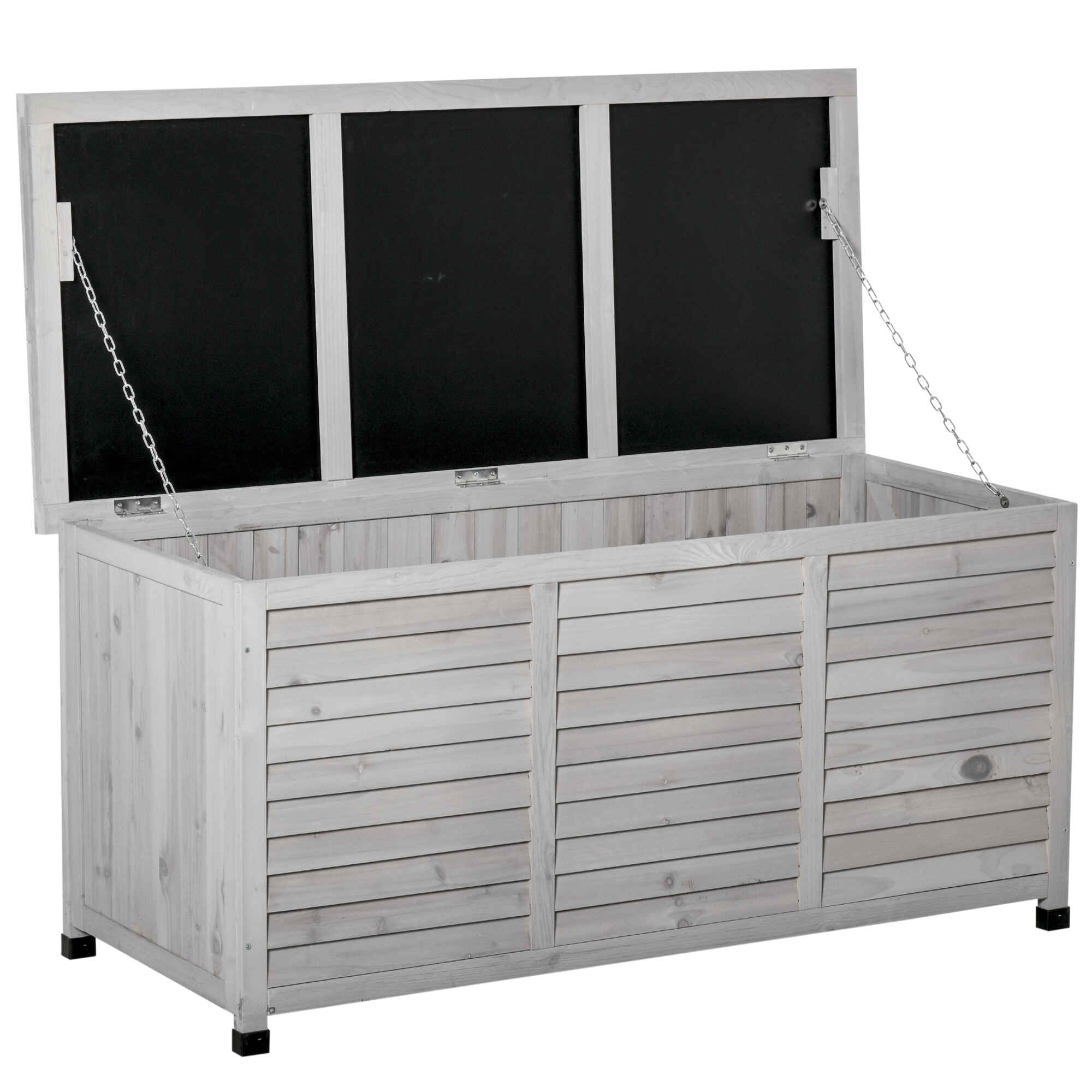 Baúl de Almacenaje Exterior 284L Arcón de Jardín de Madera Impermeable con Tapa Abrible y Diseño Persiana 127x56x60 cm Gris