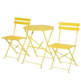 Conjunto Muebles Plegables de Jardín de 3 piezas Mesa y 2 Sillas de Metal para Balcón Terraza Exteriores Ø60x71 cm Amarillo