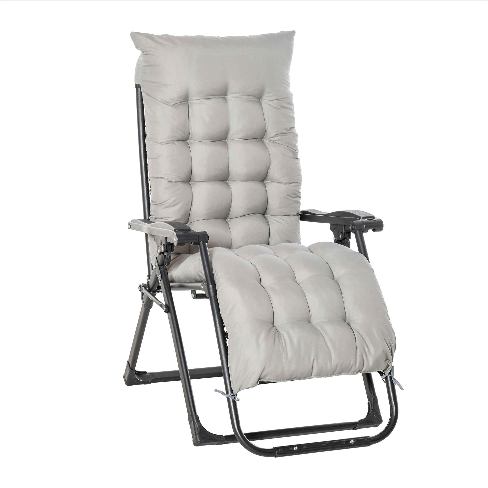 Tumbona Plegable Silla Reclinable con Cojín Extraíble Acolchado de Texteline para Patio Playa Jardín Carga 120 kg 90x65x110 cm Gris