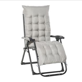 Tumbona Plegable Silla Reclinable con Cojín Extraíble Acolchado de Texteline para Patio Playa Jardín Carga 120 kg 90x65x110 cm Gris