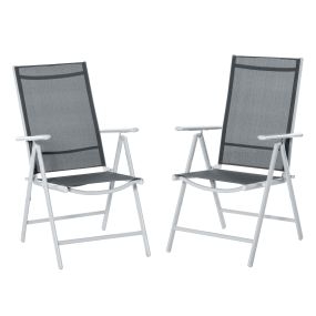 Set de 2 Sillas de Comedor de Jardín Plegables de Aluminio con Respaldo Alto Ajustable de 7 Niveles y Reposabrazos Transpirable 65x55x107 cm Gris