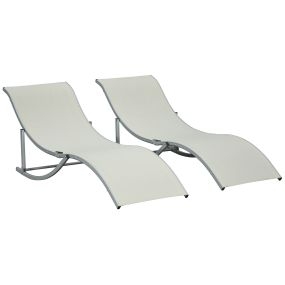 2 Tumbonas Plegables en Forma de S Ergonómica con Marco de Aluminio Texteline para Piscina Patio Jardín Terraza 165x61x63 cm Beige
