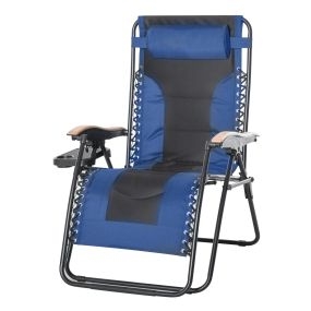Tumbona Plegable y Reclinable de Acero con Portavasos Reposacabezas Extraíble y Reposabrazos para Exterior Jardín 90x75x110 cm Azul