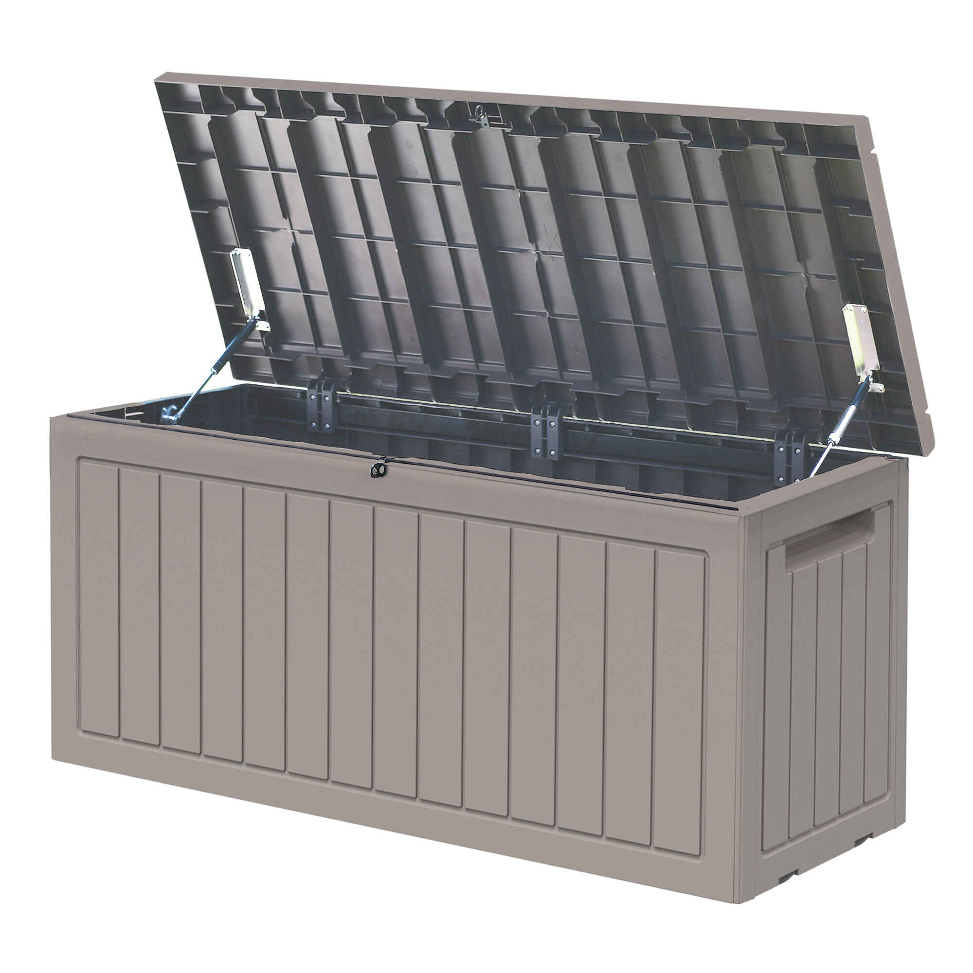 Baúl de Almacenamiento Exterior 290L con Asas y Ruedas Incorporados Candado Arcón para Patio Jardín Piscina Carga Máx. 50 kg 124x52,5x56,5 cm Gris Claro