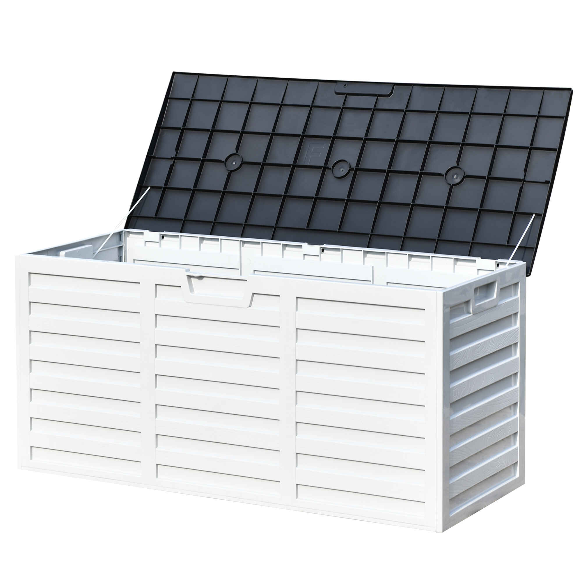 Baúl de Almacenamiento Exterior 260L con Asas y Ruedas Incorporados Ojos de candado Arcón para Patio Jardín Piscina 112x49x53,5 cm Blanco