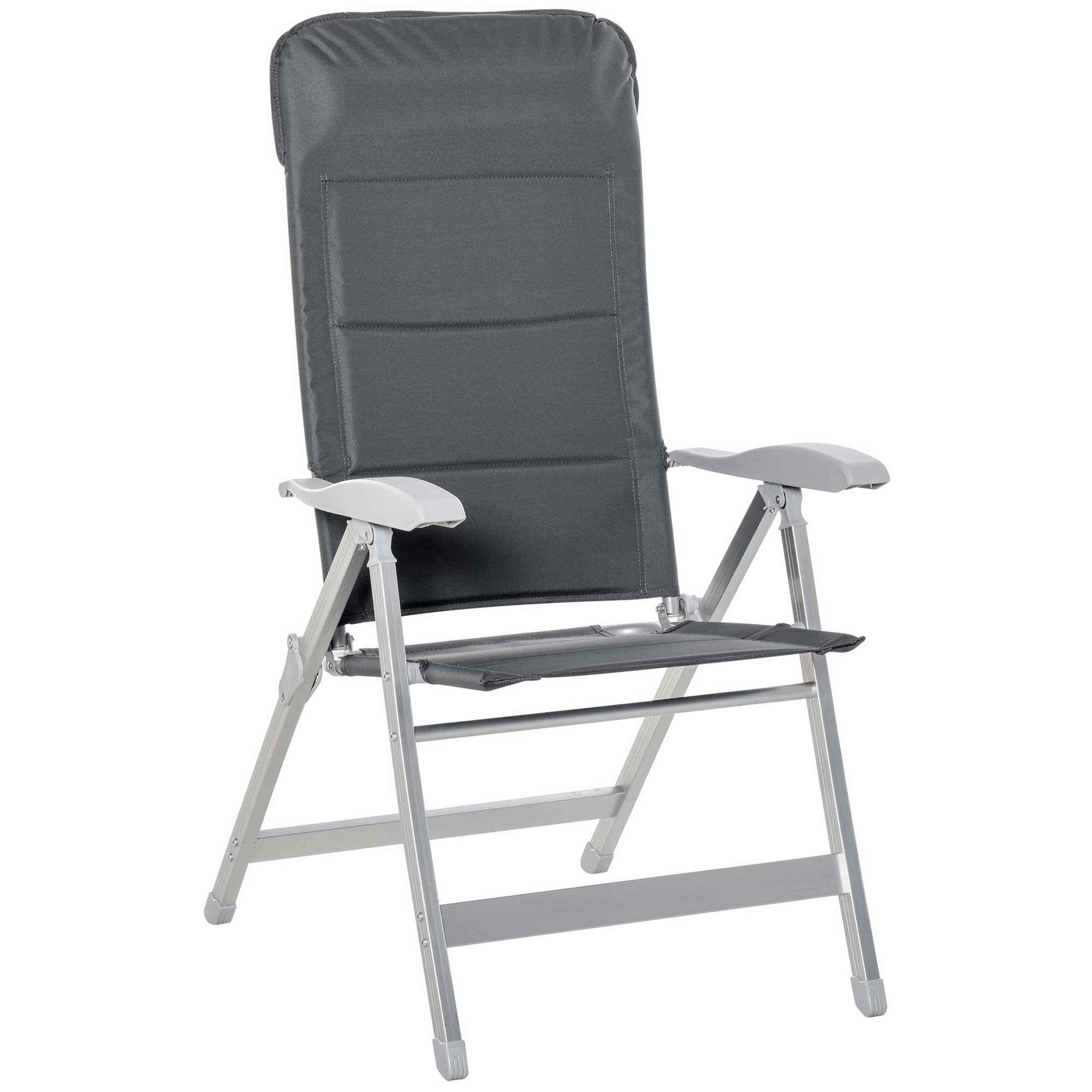 Silla de Jardín Plegable Portátil de Aluminio con Respaldo Alto Ajustable en 7 Posiciones y Reposacabezas Acolchado para Exterior Terraza Camping 75x61,5x114,5 cm Gris