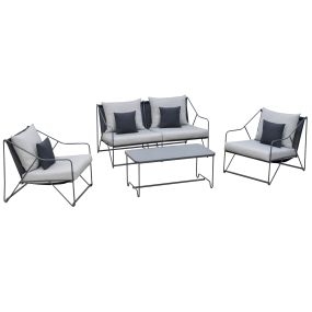 Conjunto de Muebles de Jardín 4 Piezas Set de 1 Mesa 2 Sillones 1 Sofá con Cojines Decorativos para Terraza Patio Exterior Gris