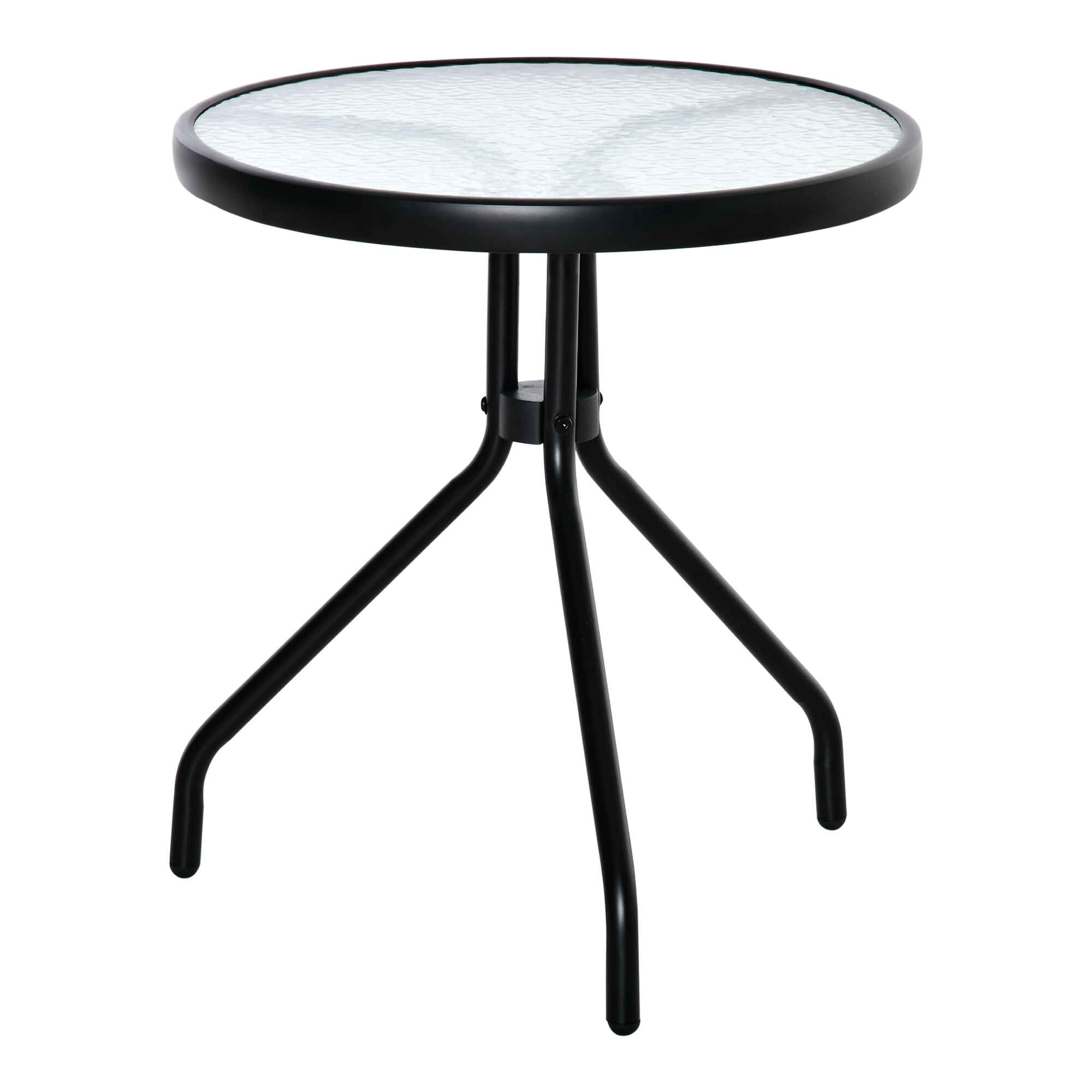 Mesa de Jardín Redonda Mesa de Café Exterior con Tablero de Cristal Decorativo y Marco de Metal para Patio Terraza Balcón Ø50x55 cm Negro