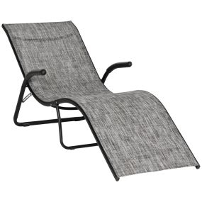 Tumbona Plegable de Jardín con Reposabrazos Reposapiés Respaldo Transpirable y Marco de Metal Ergonómico para Terraza Playa Camping Exterior Piscina 170x62x68 cm Gris