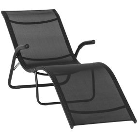 Tumbona Plegable de Jardín con Reposabrazos Reposapiés Respaldo Transpirable y Marco de Metal Ergonómico para Terraza Playa Camping Exterior Piscina 170x62x68 cm Negro
