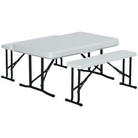 Conjunto Mesa y 2 Bancos Plegables de Jardín Muebles para Camping Picnic Multiusos Mesa de 103x63x76 cm y Asiento de 84,5x20x40 cm Blanco